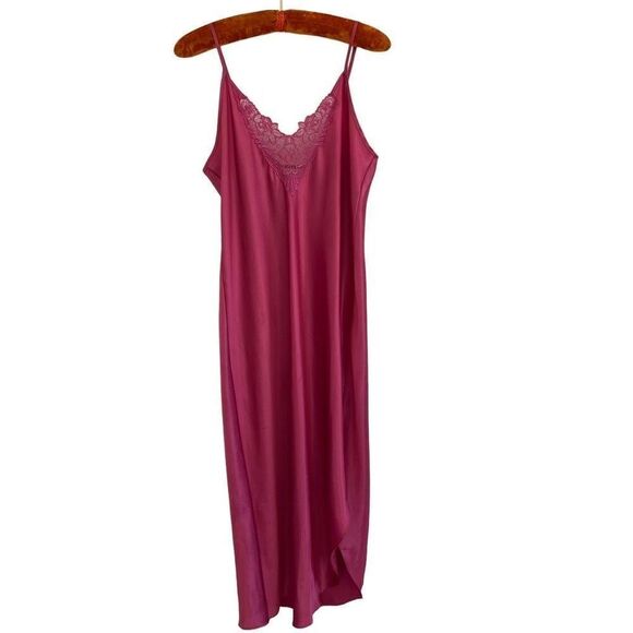 Vintage Inner Most Long Magenta Satin Slip - Picture 1 of 6